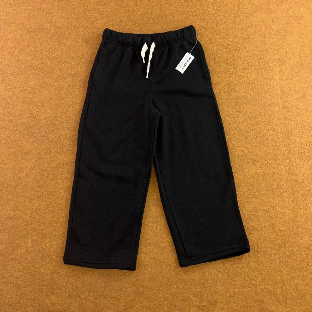 Old Navy Kids Small (6-7) Black Fleece Drawstring Straight Leg Sweatpants NWT